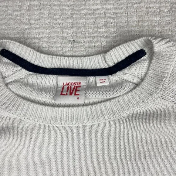 Lacoste Live! Preppy Knitted pullover Sweater White / Navy Striped Men Sz 6 Read - Picture 10 of 16